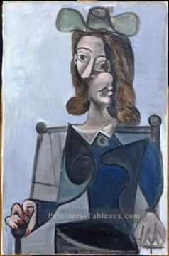 Buste de femme au chapeau bleubis 1944 Cubisme Peinture à l'huile